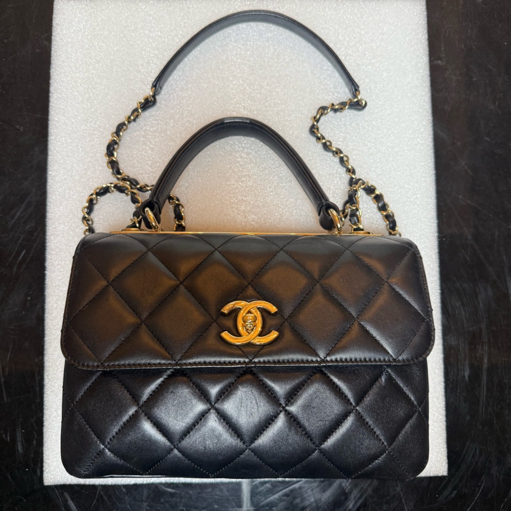 Chanel Black Lambskin Quilted Small CC Dual Handle Flap Bag